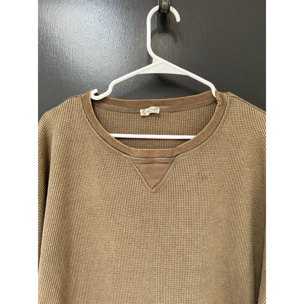 Free People Intimately Oversized Early Night Thermal Waffle Top Brown Sz M